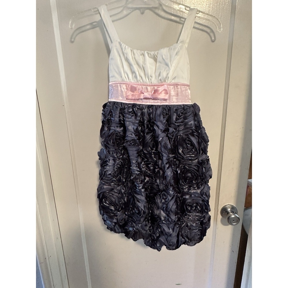NWT Roxette girls Gray Pink White special occasion sleeveless rosette dress 14
